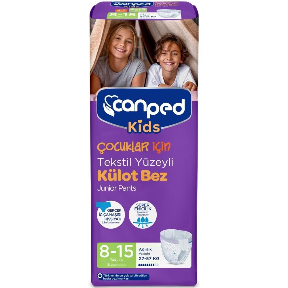 Canped Kids Çoçuklar İçin Külot Bez Tekstil Yüzeyli Yaş:8-15 (27-57Kg) (İç Adet 8 Adet) Tekli Pk