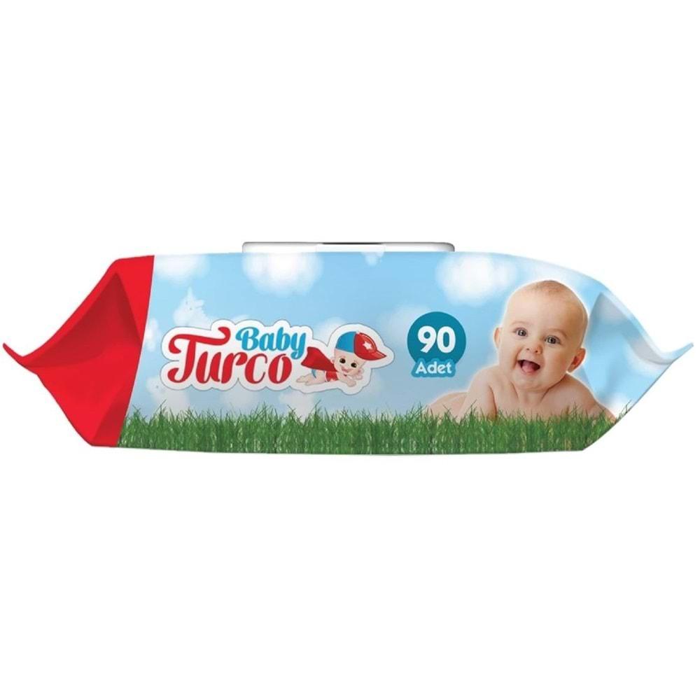 Baby Turco Islak Havlu Mendil Klasik 90 Yaprak Plastik Kapaklı Tekli Pk