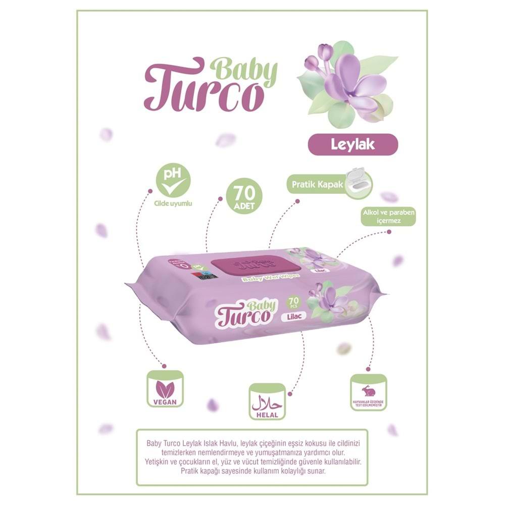 Baby Turco Islak Havlu Mendil 70 Yaprak Leylak Plastik Kapaklı Tekli Pk