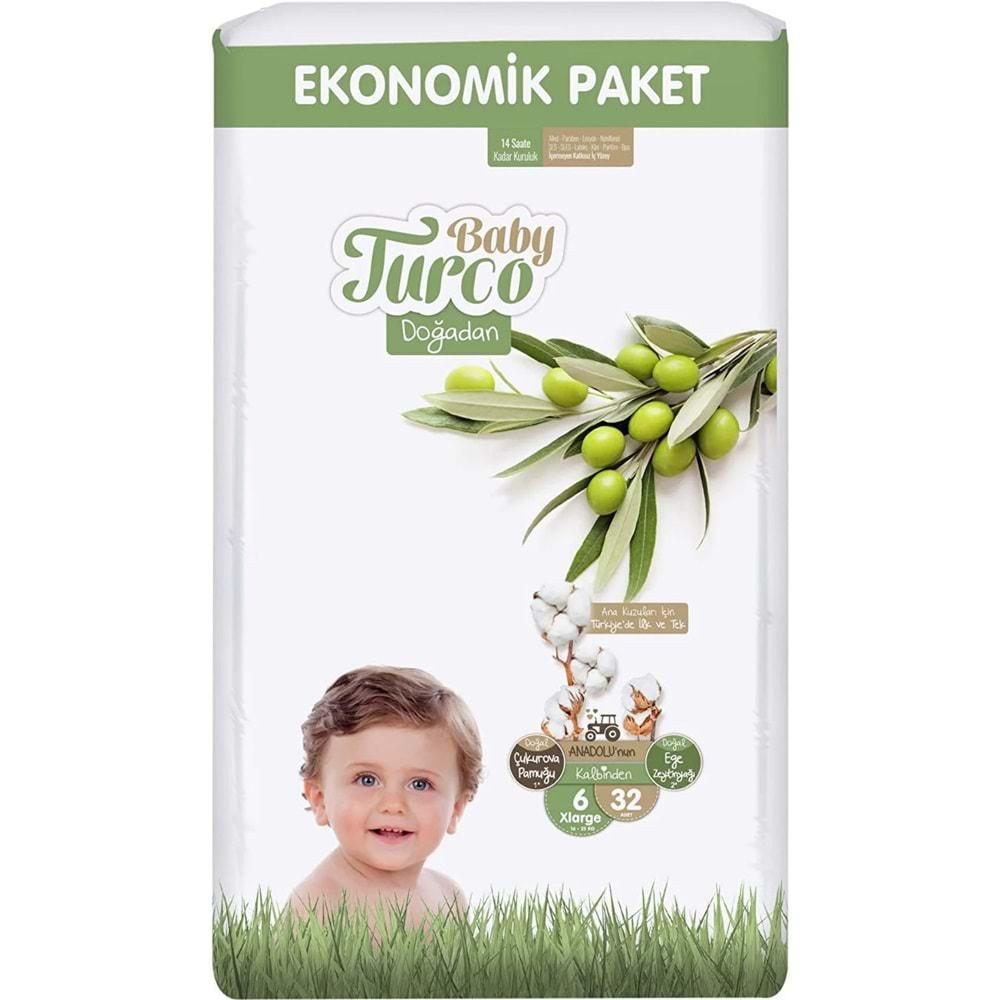 Baby Turco Bebek Bezi Doğadan Beden:6 (16-25KG) XLarge 32 Adet Ekonomik Pk