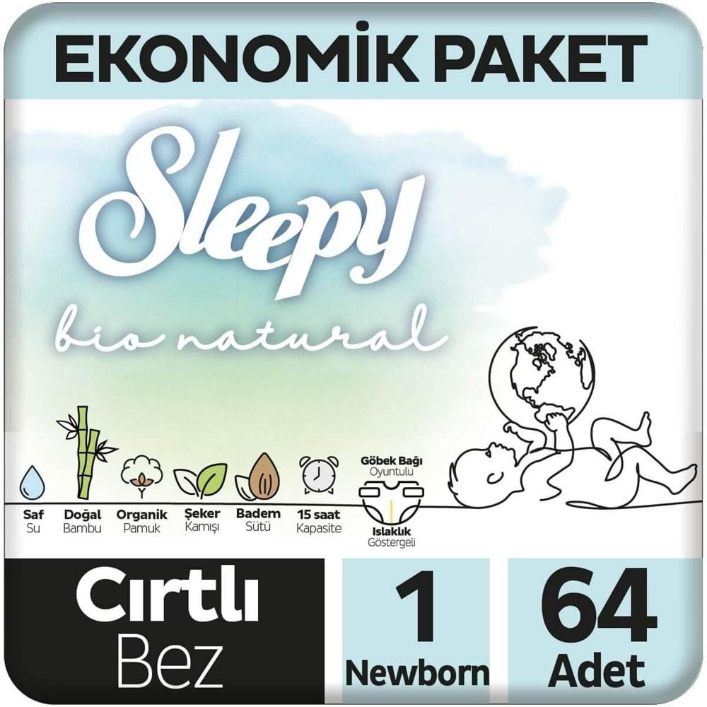 Sleepy Bebek Bezi Bio Natural Beden:1 (2-5KG) Yeni Doğan Newborn 64 Adet Ekonomik Pk