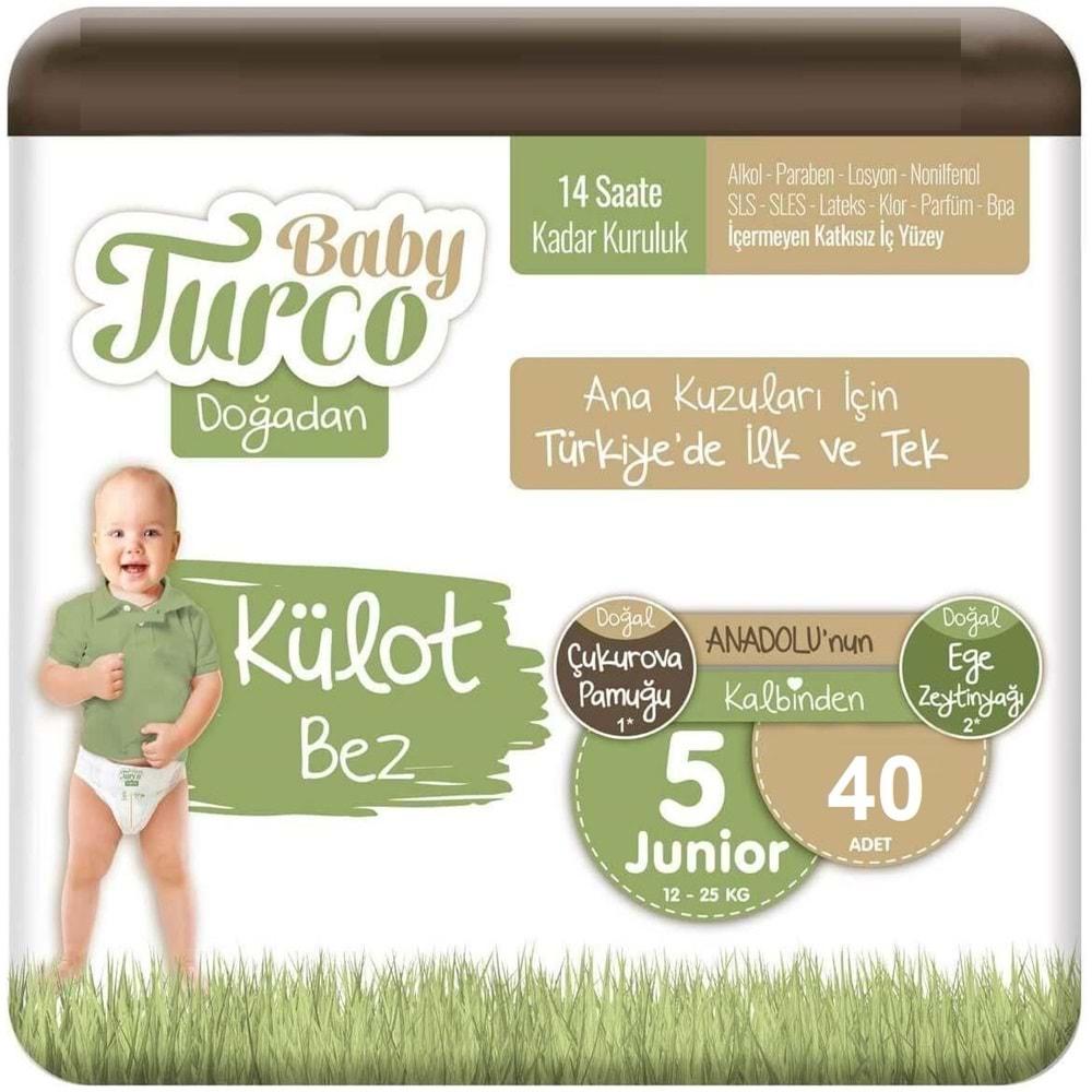 Baby Turco Külot Bebek Bezi Doğadan Beden:5 (12-25KG) Junior 40 Adet Ekonomik Pk