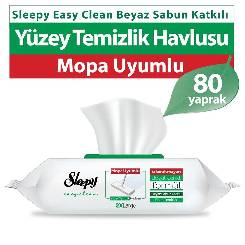 Sleepy Easy Clean Yüzey Temizlik Havlusu 80 Yaprak Beyaz Sabun Kokulu/Mopa Uyumlu Plastik Kapaklı