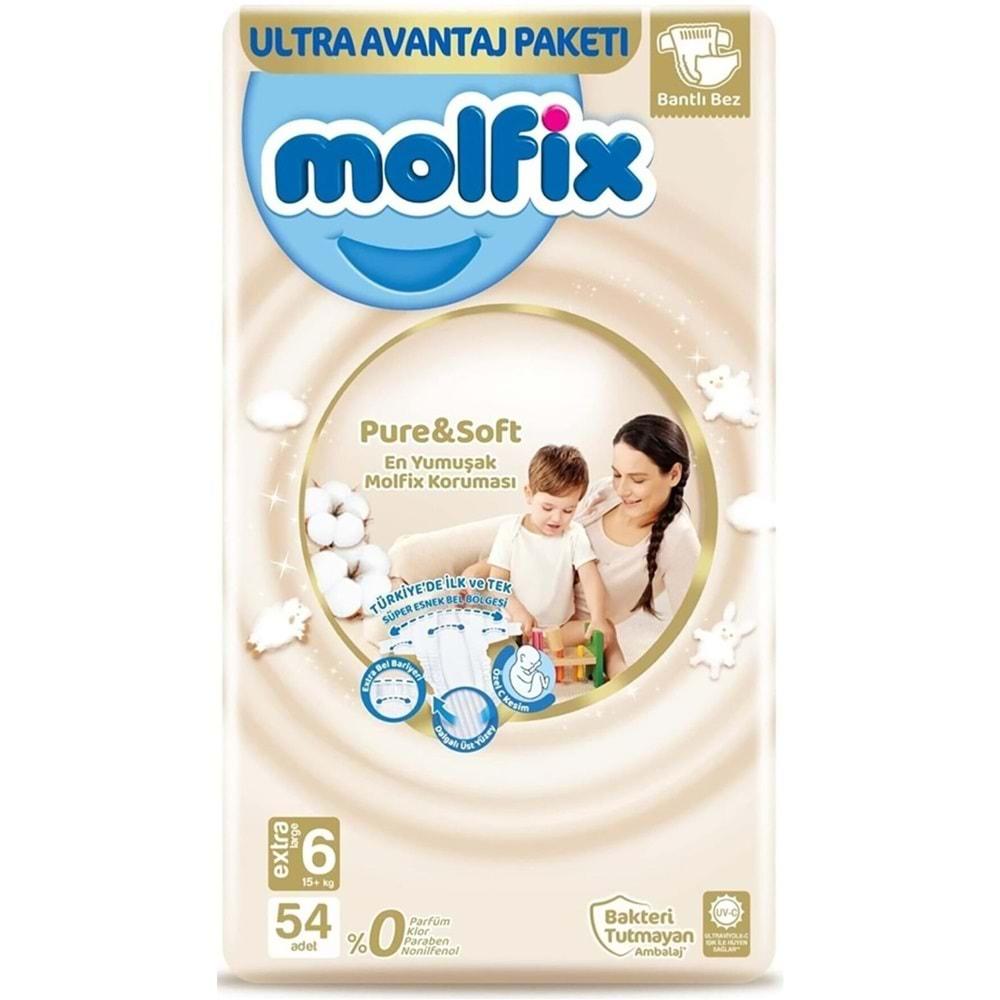 Molfix Pure&Soft Bebek Bezi Beden:6 (15+Kg) Extra Large 54 Adet Ultra Avantaj Pk
