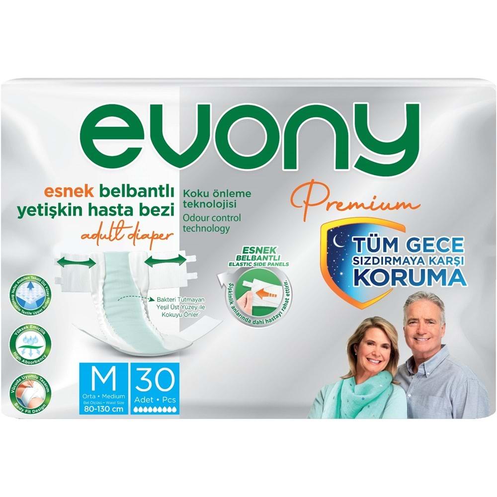 Evony Premium Hasta Bezi Yetişkin Bel Bantlı Tekstil Yüzey M-Orta 30 Adet Tekli Pk