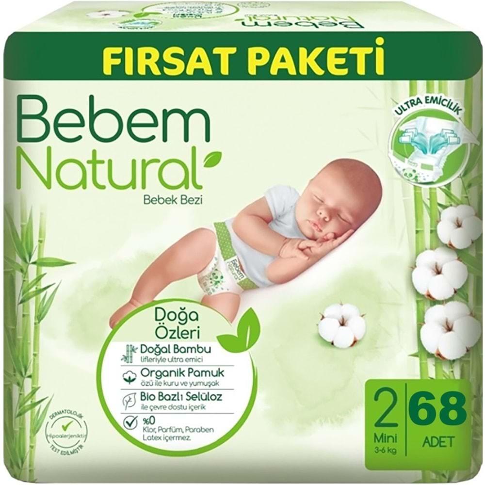 Bebem Bebek Bezi Natural Beden:2 (3-6Kg) Mini 68 Adet Fırsat Pk