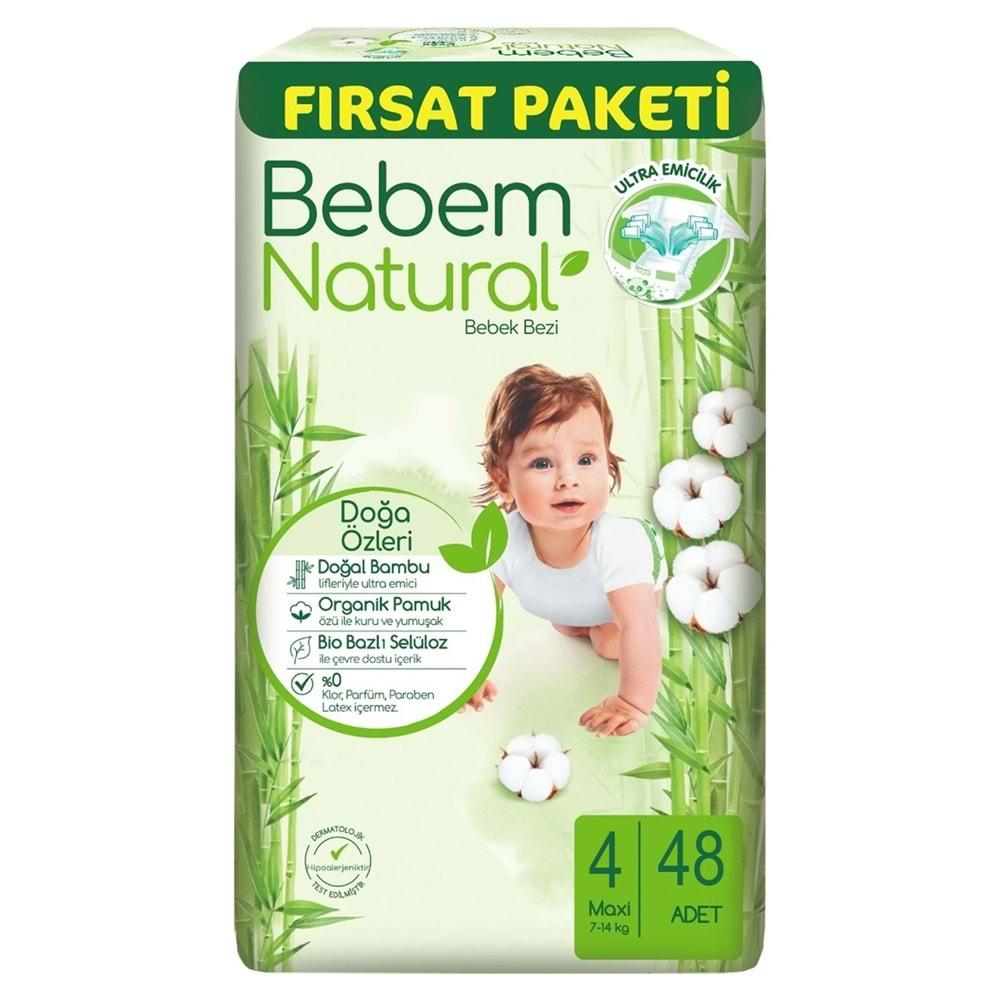 Bebem Bebek Bezi Natural Beden:4 (7-14Kg) Maxi 48 Adet Fırsat Pk