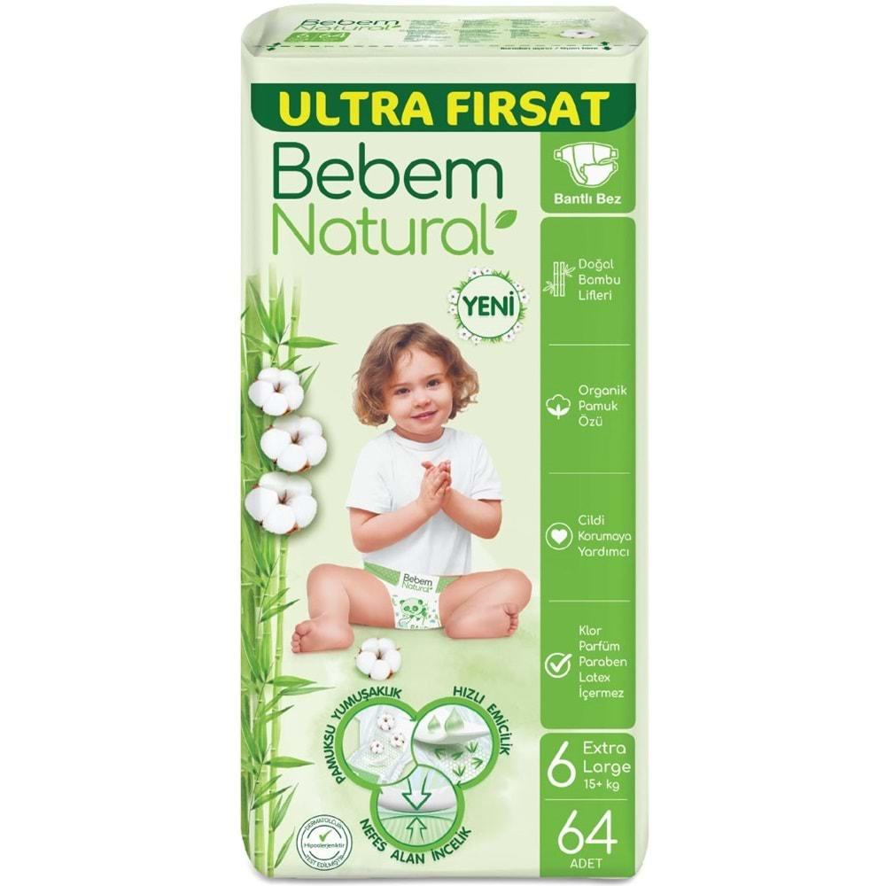 Bebem Bebek Bezi Natural Beden:6 (15+Kg) Extra Large 64 Adet Ultra Fırsat Pk