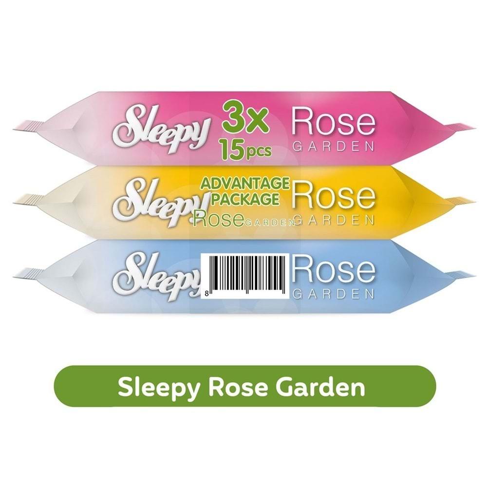 Sleepy Islak Havlu Cep Mendil (3 Lü Pk) 15 Yaprak Rose/Garden (45 Yaprak)