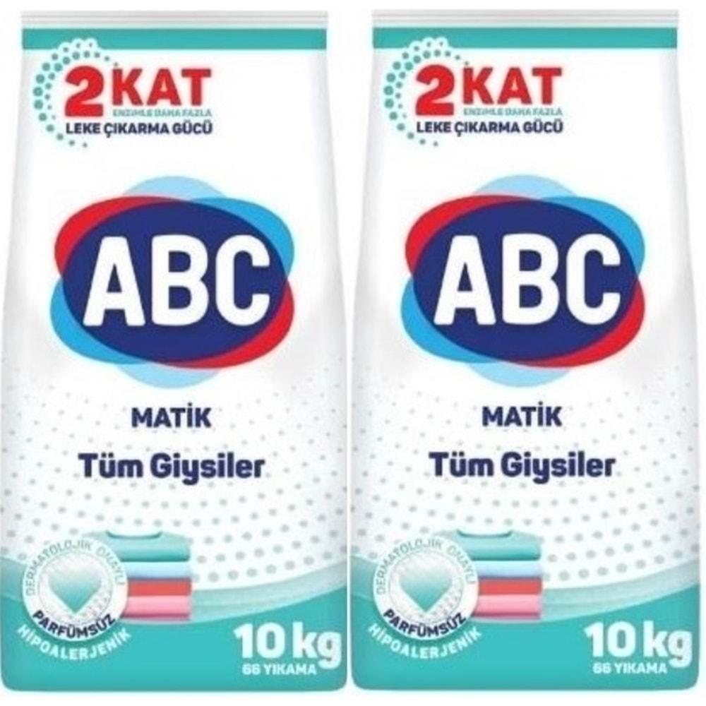 Abc Matik Toz Çamaşır Deterjanı 20KG (2PK*10KG) Parfümsüz/Hipoalerjenik Tüm Giysiler (132 Yıkama)