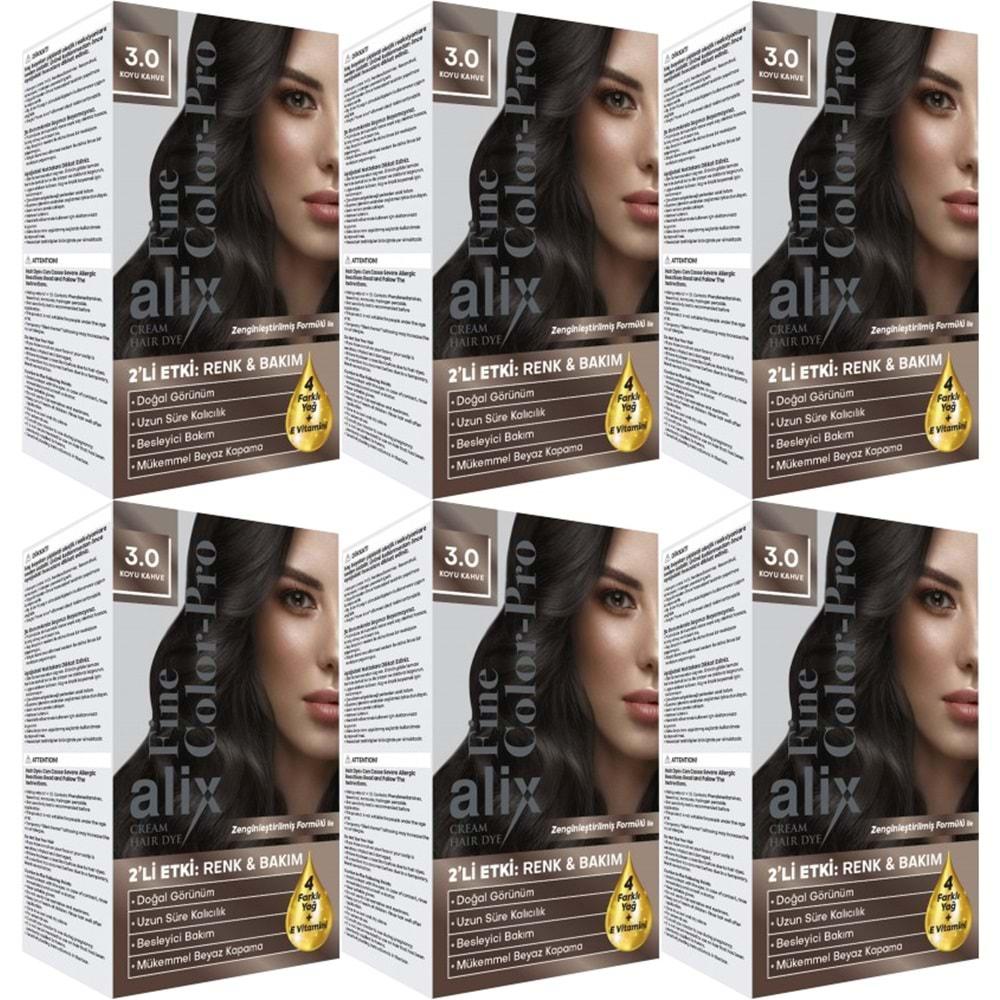 Alix 50ML Kit Saç Boyası 3.0 Koyu Kahve (6 Lı Set)