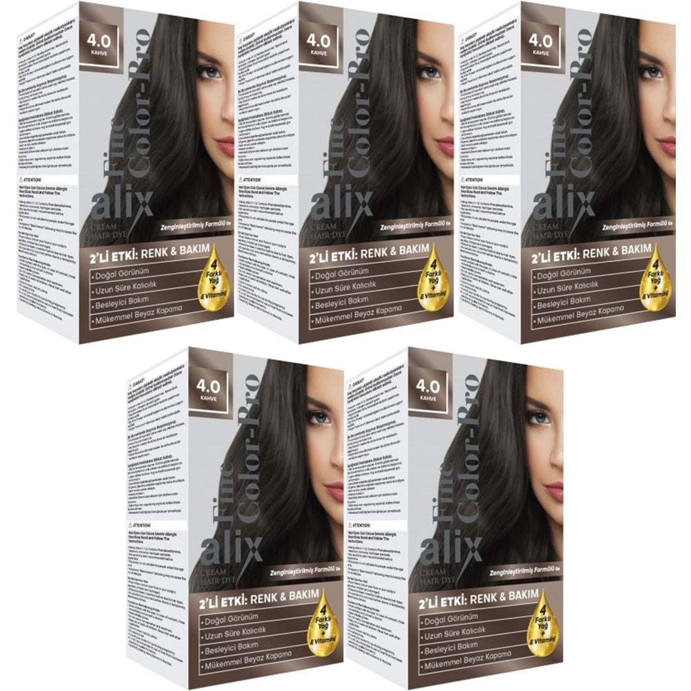 Alix 50ML Kit Saç Boyası 4.0 Kahve (5 Li Set)