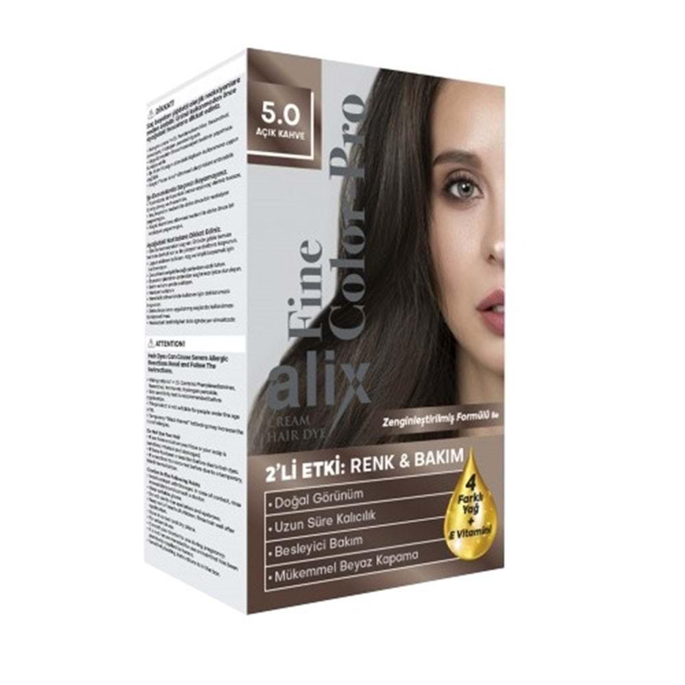 Alix 50ML Kit Saç Boyası 5.0 Açık Kahve (4 Lü Set)