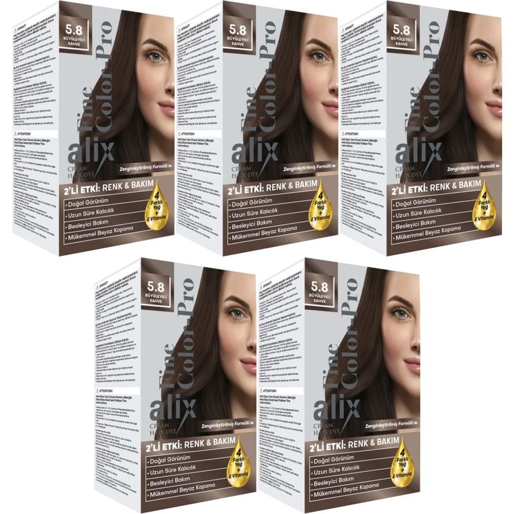 Alix 50ML Kit Saç Boyası 5.8 Büyüleyici Kahve (5 Li Set)