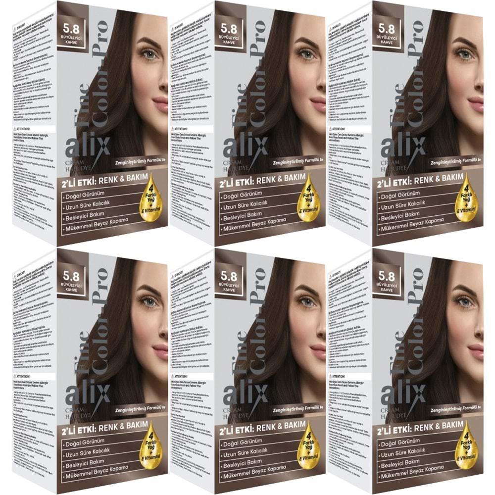 Alix 50ML Kit Saç Boyası 5.8 Büyüleyici Kahve (6 Lı Set)