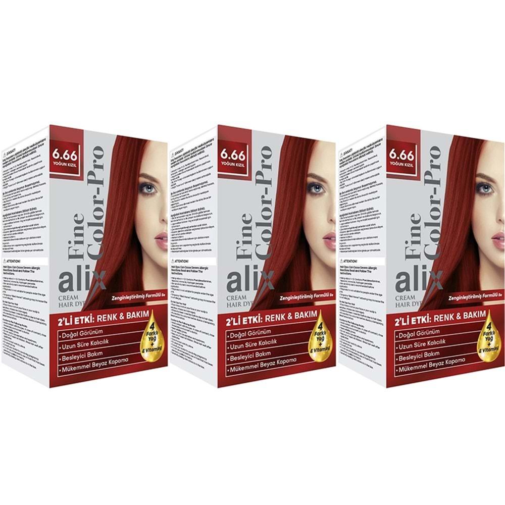 Alix 50ML Kit Saç Boyası 6.66 Yoğun Kızıl (3 Lü Set)