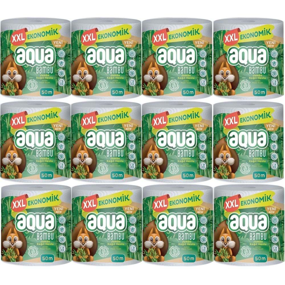 Aqua Kağıt Havlu 3 Katlı Jumbo Paket XXL Bambu (12 Li Set) 600 Metre (12PK*50MT)