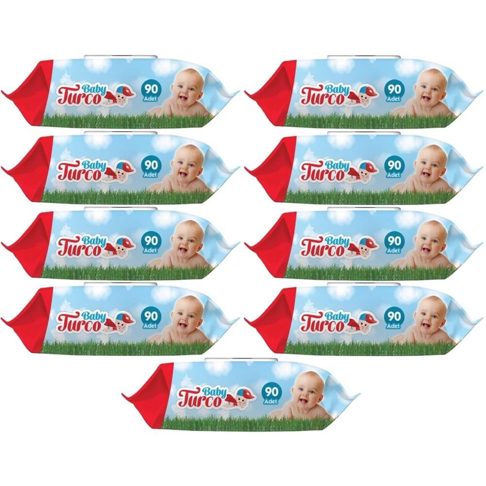 Baby Turco Islak Havlu Mendil Klasik 90 Yaprak 9 Lu Set Plastik Kapaklı 810 Yaprak