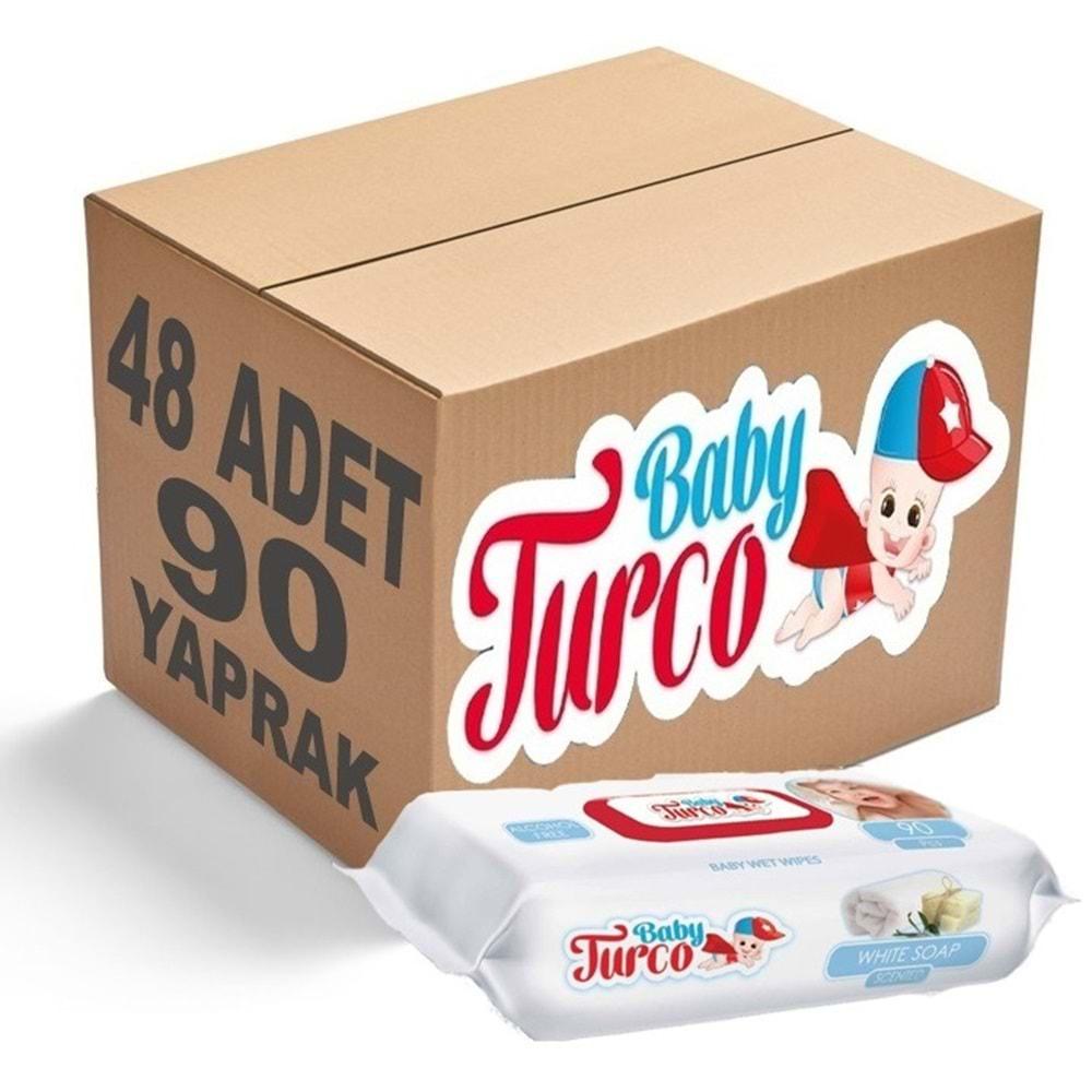 Baby Turco Islak Havlu Mendil 90 Yaprak 48 Li Set Beyaz Sabun Kokulu Plastik Kapaklı