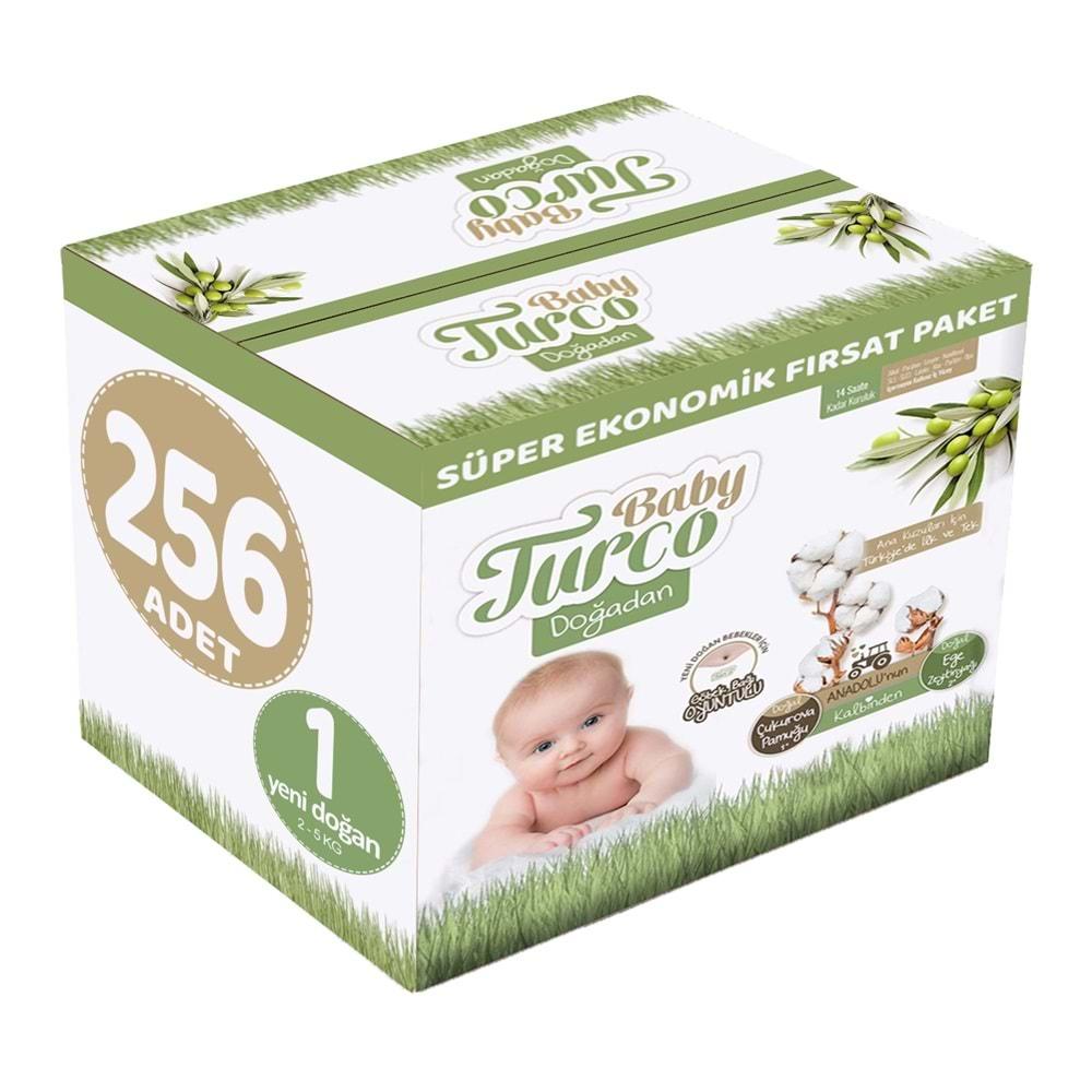 Baby Turco Bebek Bezi Doğadan Beden:1 (2-5Kg) Yeni Doğan 256 Adet Süper Ekonomik Fırsat Pk