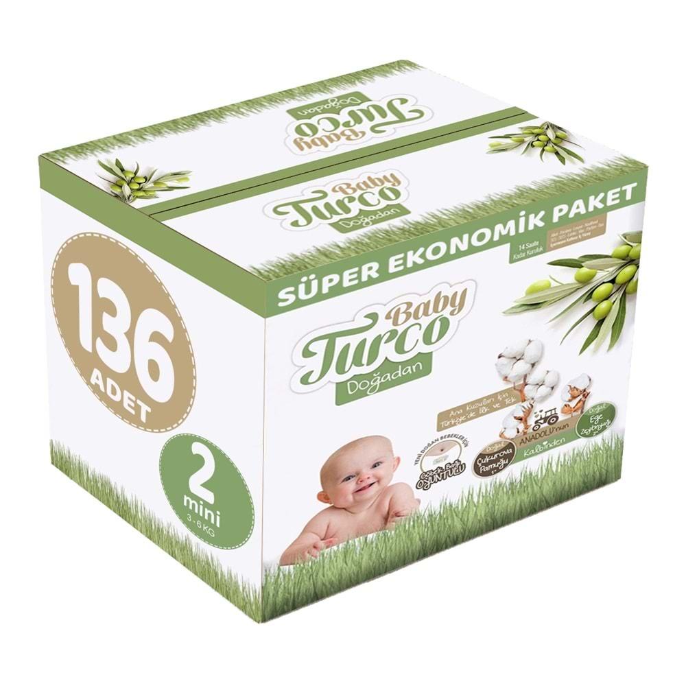Baby Turco Bebek Bezi Doğadan Beden:2 (3-6KG) Mini 136 Adet Süper Ekonomik Pk