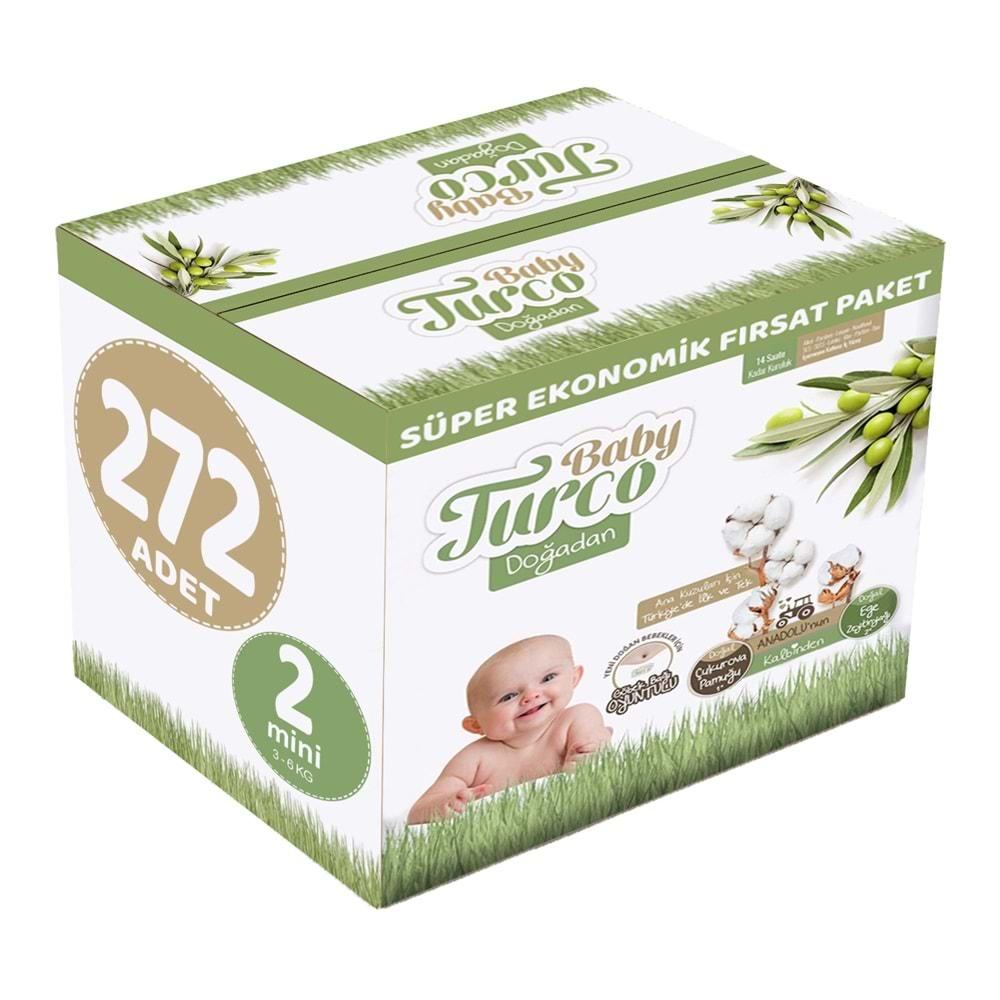 Baby Turco Bebek Bezi Doğadan Beden:2 (3-6KG) Mini 272 Adet Süper Ekonomik Fırsat Pk