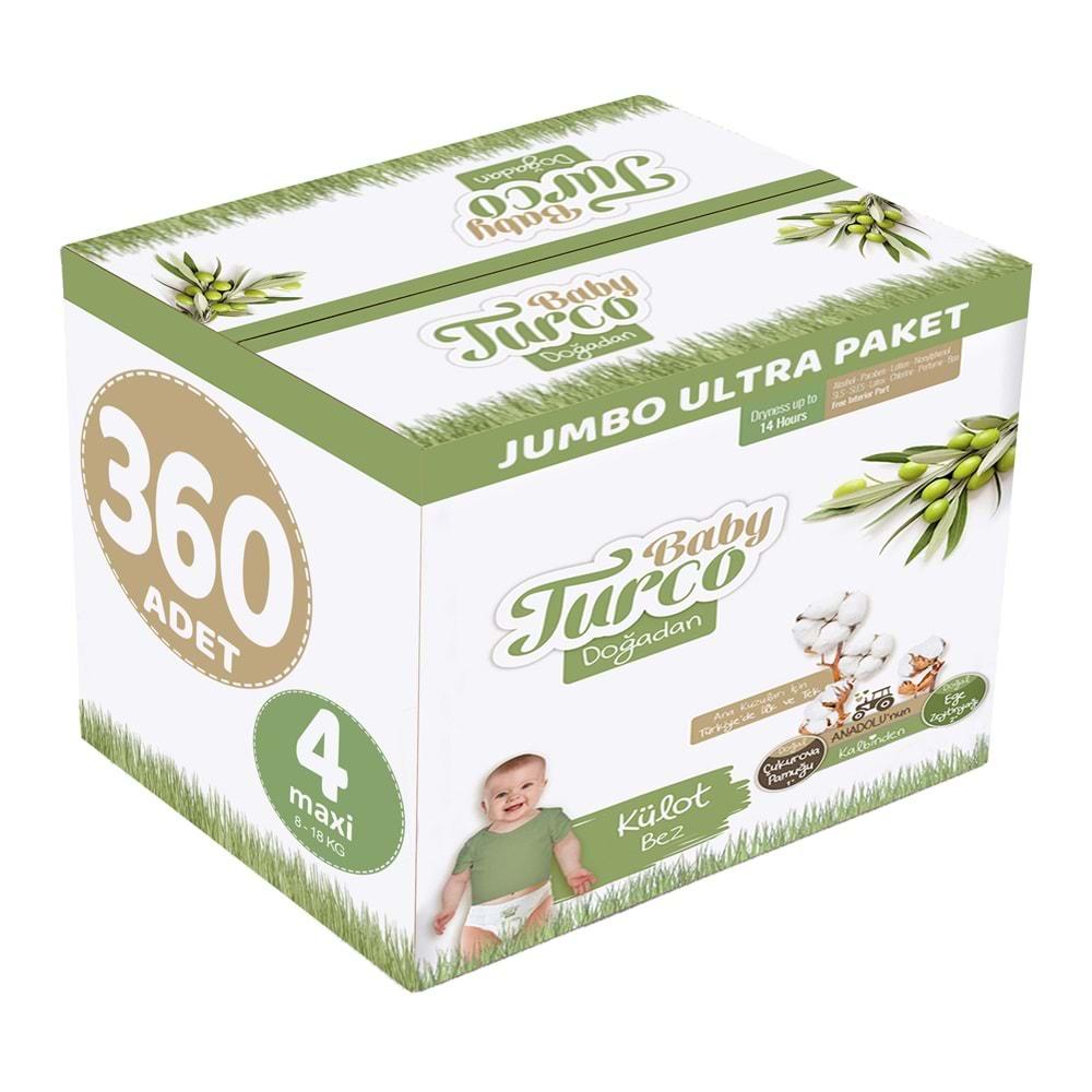 Baby Turco Külot Bebek Bezi Doğadan Beden:4 (8-18KG) Maxi 360 adet Jumbo Ultra Pk