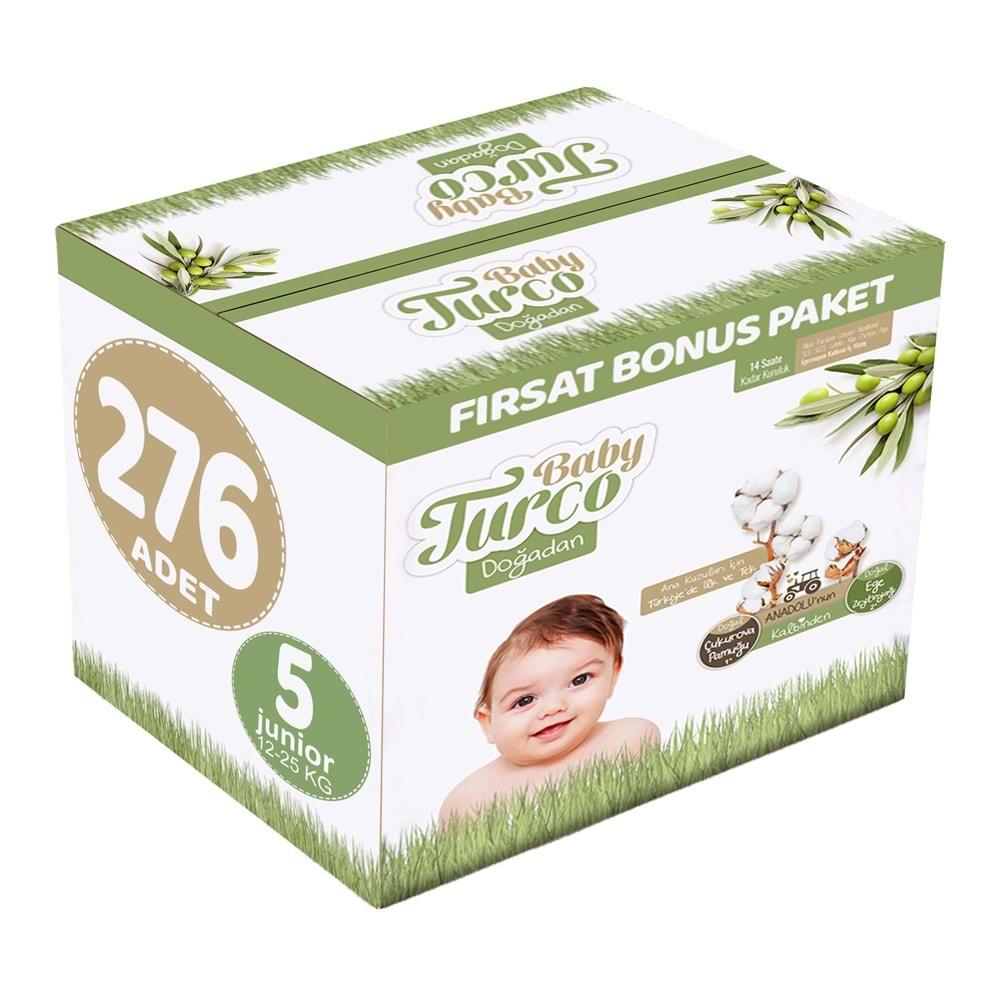 Baby Turco Bebek Bezi Doğadan Beden:5 (12-25KG) Junior 276 Adet Fırsat Bonus Pk