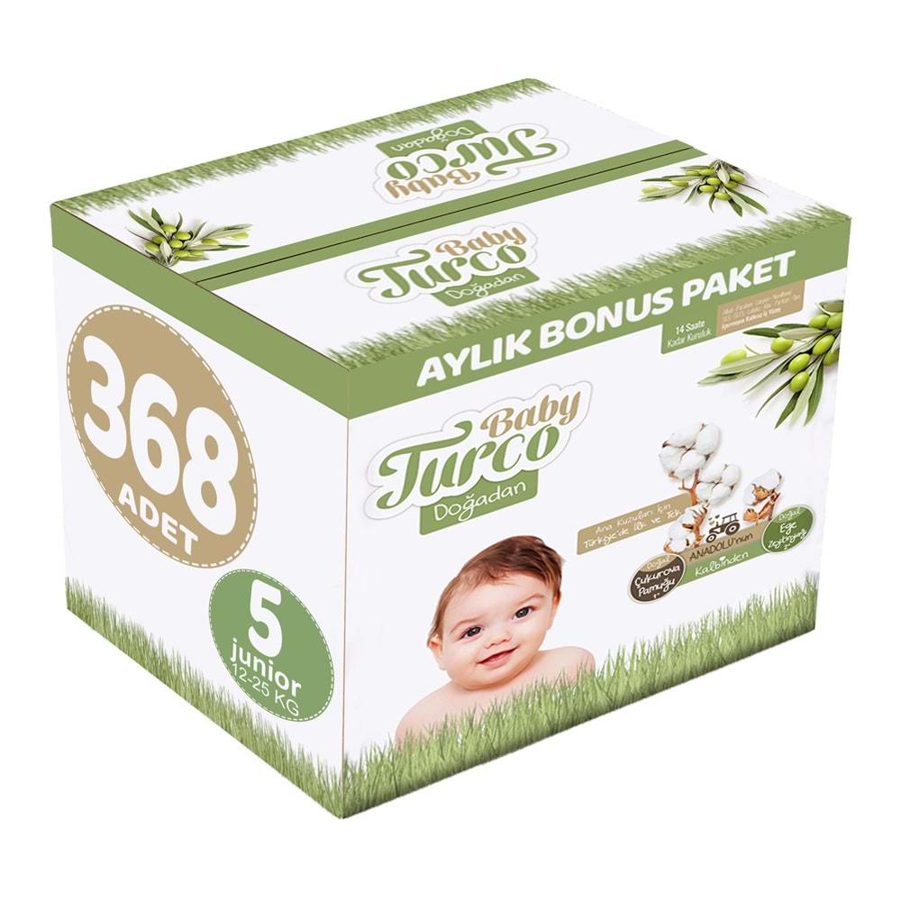 Baby Turco Bebek Bezi Doğadan Beden:5 (12-25KG) Junior 368 Adet Aylık Bonus Pk