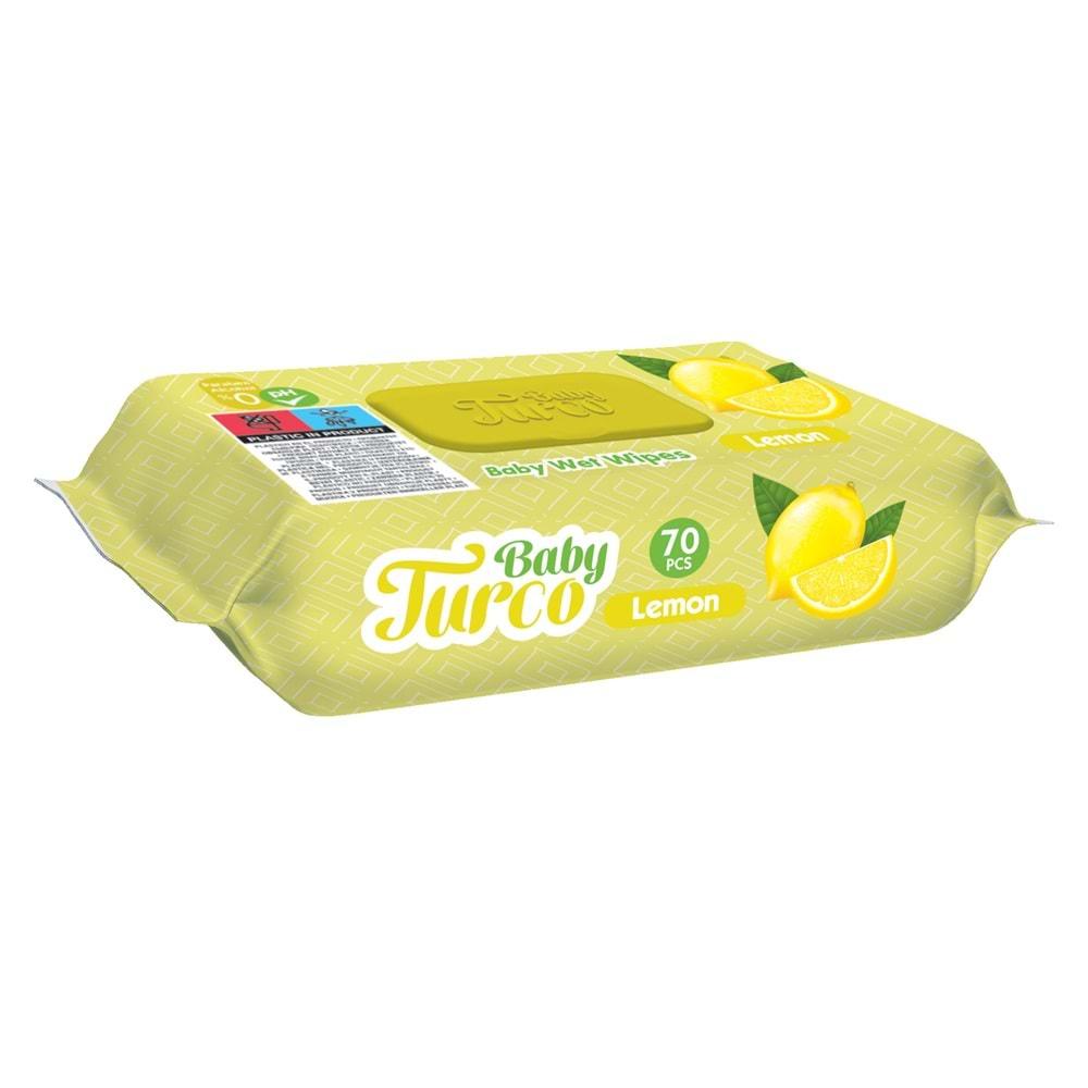 Baby Turco Islak Havlu Mendil 70 Yaprak Limon 12 Li Set Plastik Kapaklı (840 Yaprak)