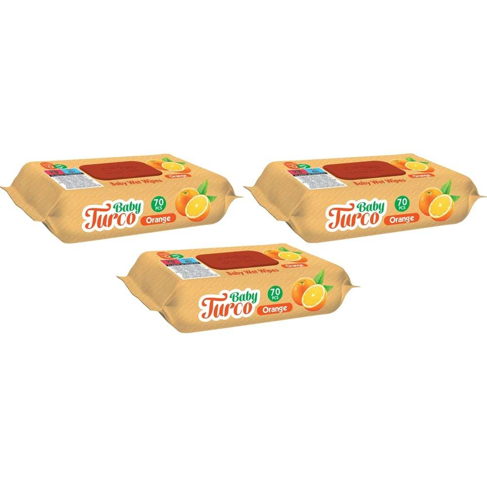 Baby Turco Islak Havlu Mendil 70 Yaprak Portakal 3 Lü Set Plastik Kapaklı (210 Yaprak)
