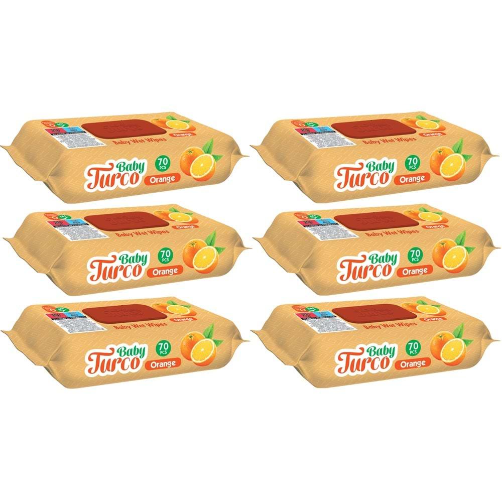 Baby Turco Islak Havlu Mendil 70 Yaprak Portakal 6 Lı Set Plastik Kapaklı (420 Yaprak)