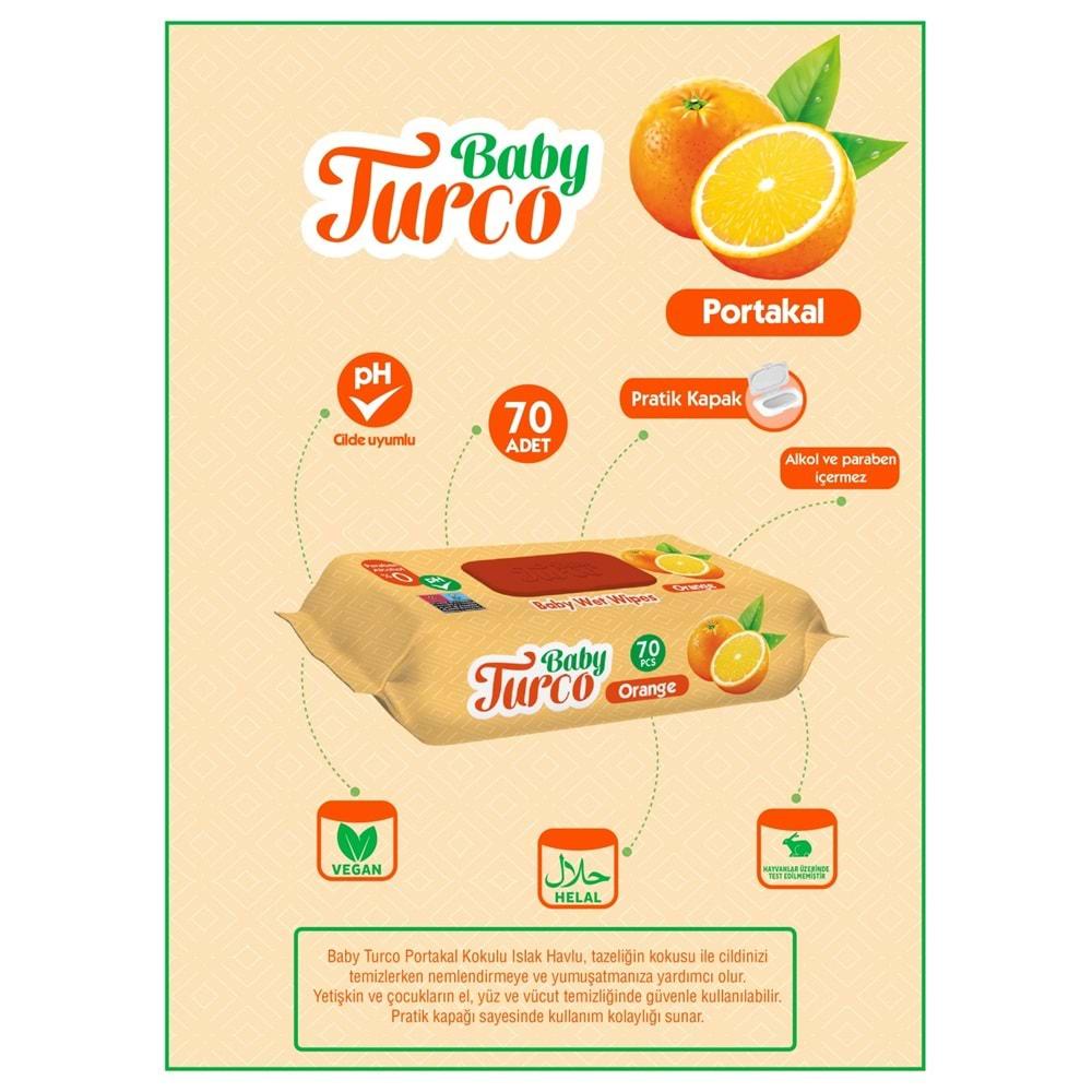 Baby Turco Islak Havlu Mendil 70 Yaprak Portakal 12 Li Set Plastik Kapaklı (840 Yaprak)