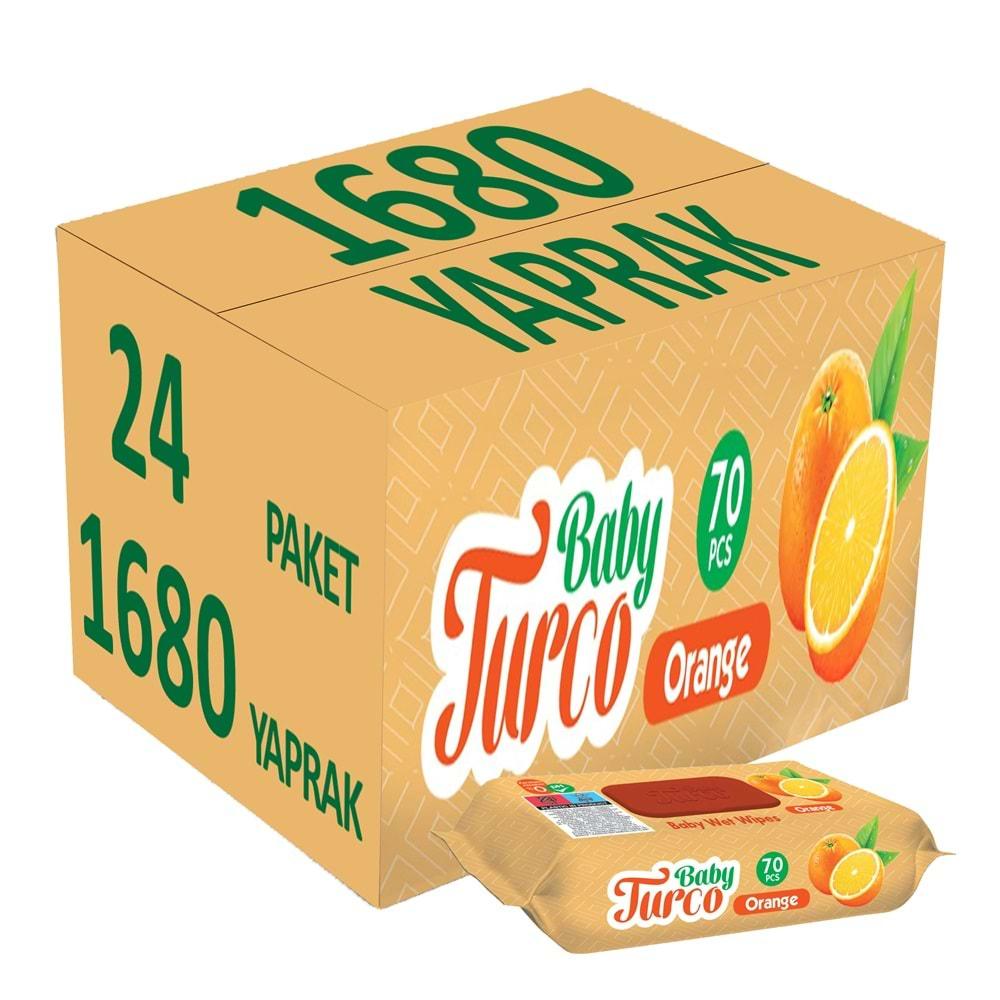 Baby Turco Islak Havlu Mendil 70 Yaprak Portakal 24 Lü Set Plastik Kapaklı (1680 Yaprak)