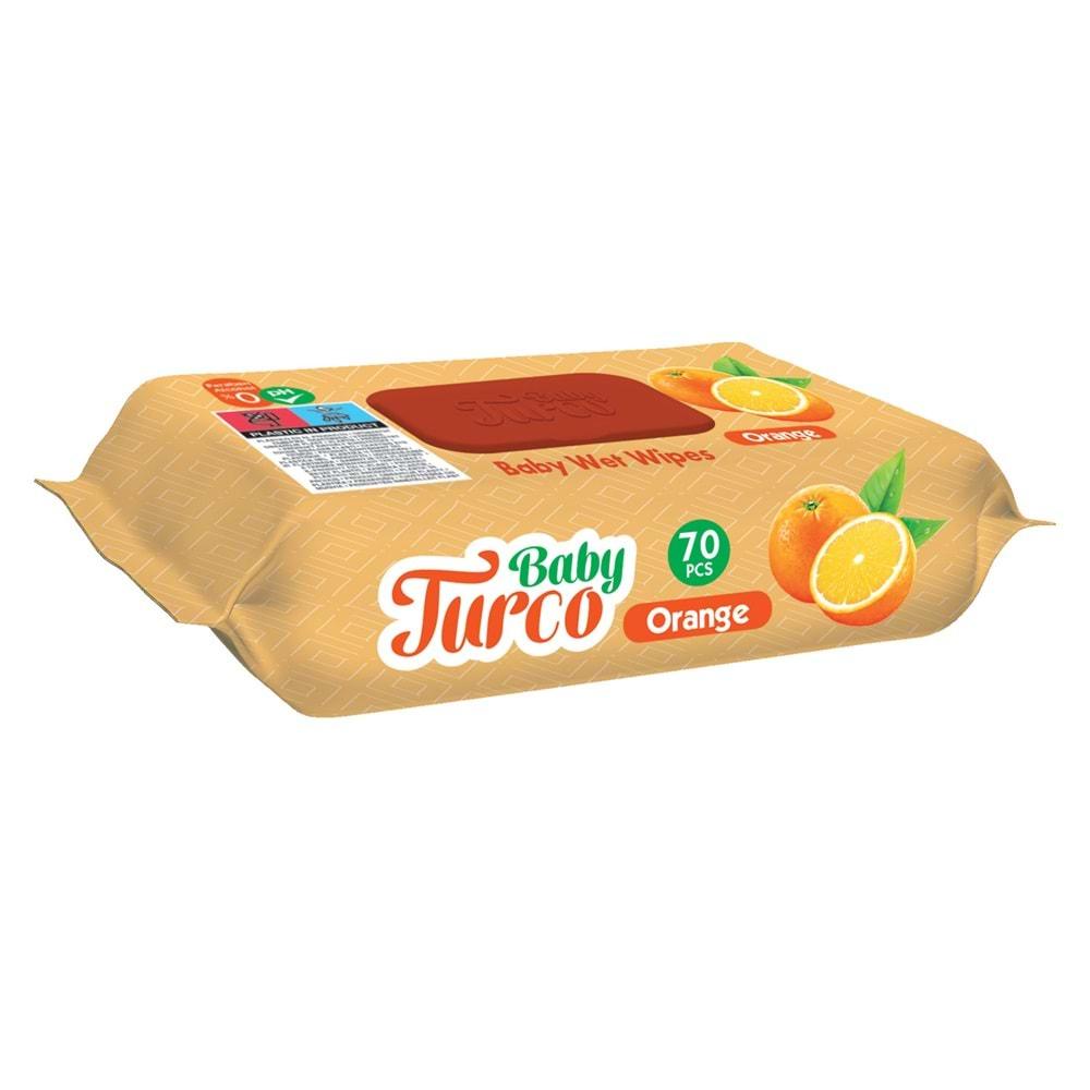 Baby Turco Islak Havlu Mendil 70 Yaprak Portakal 48 Li Set Plastik Kapaklı (3360 Yaprak)