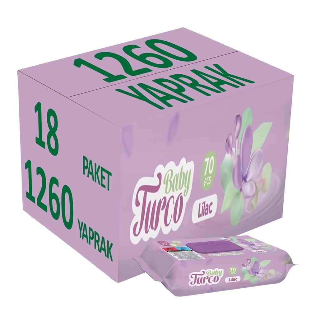 Baby Turco Islak Havlu Mendil 70 Yaprak Leylak 18 Li Set Plastik Kapaklı (1260 Yaprak)