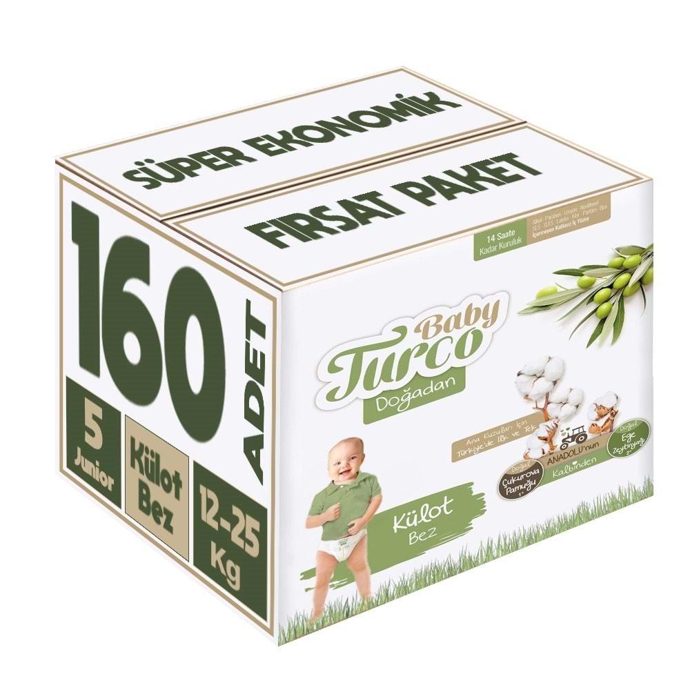 Baby Turco Külot Bebek Bezi Doğadan Beden:5 (12-25KG) Junior 160 Adet Süper Ekonomik Fırsat Pk