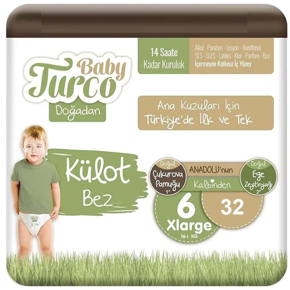 Baby Turco Külot Bebek Bezi Doğadan Beden:6 (16+KG) XLarge 128 Adet Süper Ekonomik Fırsat Pk