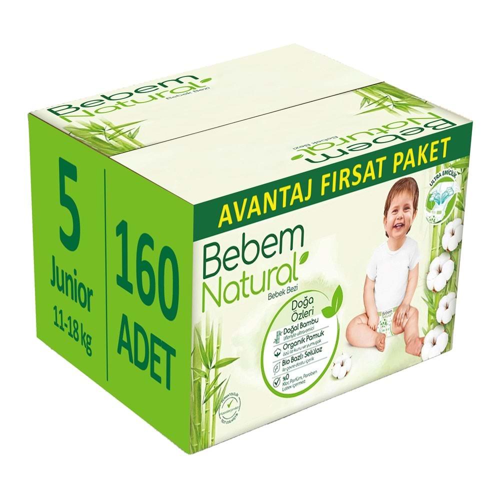 Bebem Bebek Bezi Natural Beden:5 (11-18Kg) Junior 160 Adet Avantaj Fırsat Pk