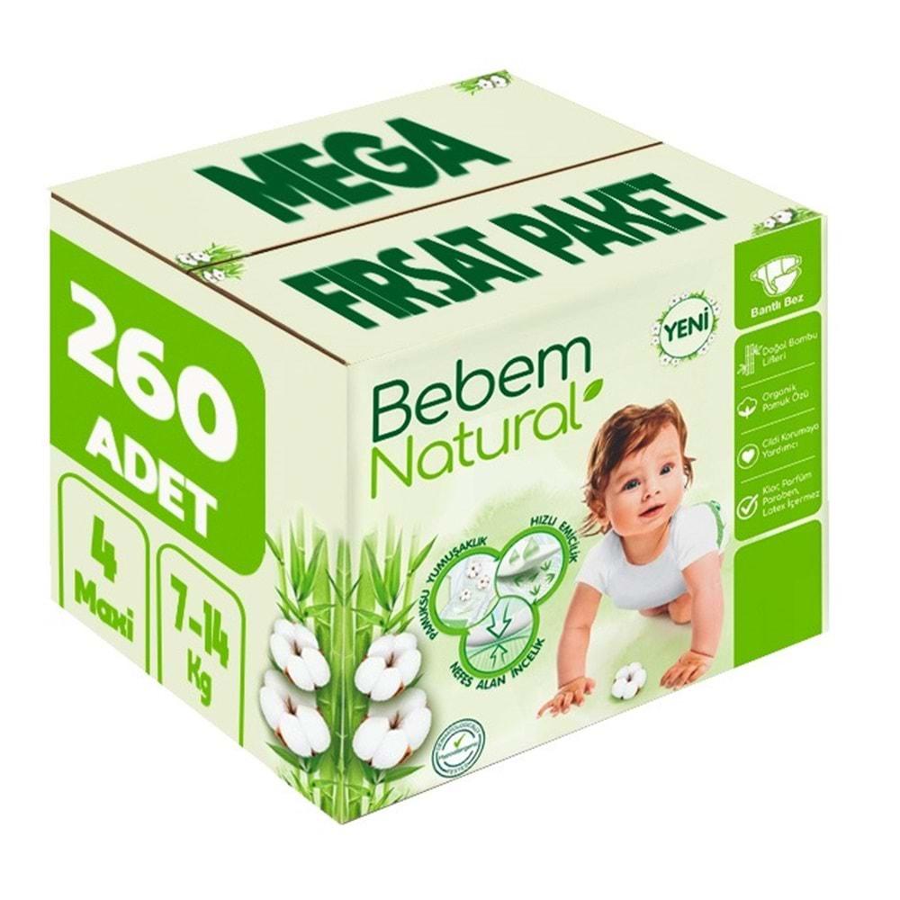 Bebem Bebek Bezi Natural Beden:4 (7-14Kg) Maxi 260 Adet Mega Fırsat Pk