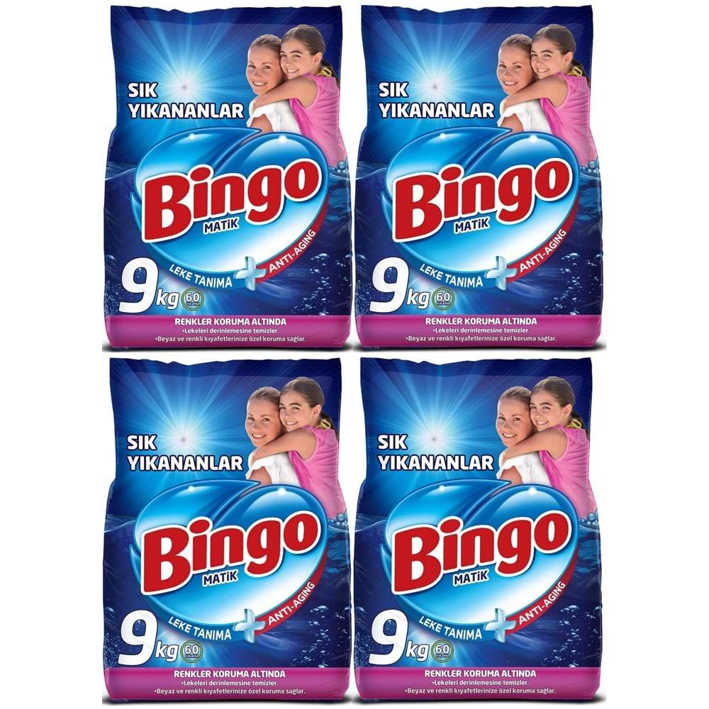Bingo Matik Toz Çamaşır Deterjanı 36KG Sık Yıkananlar Beyazlar ve Renkliler (4PK*9KG) 240 Yıkama