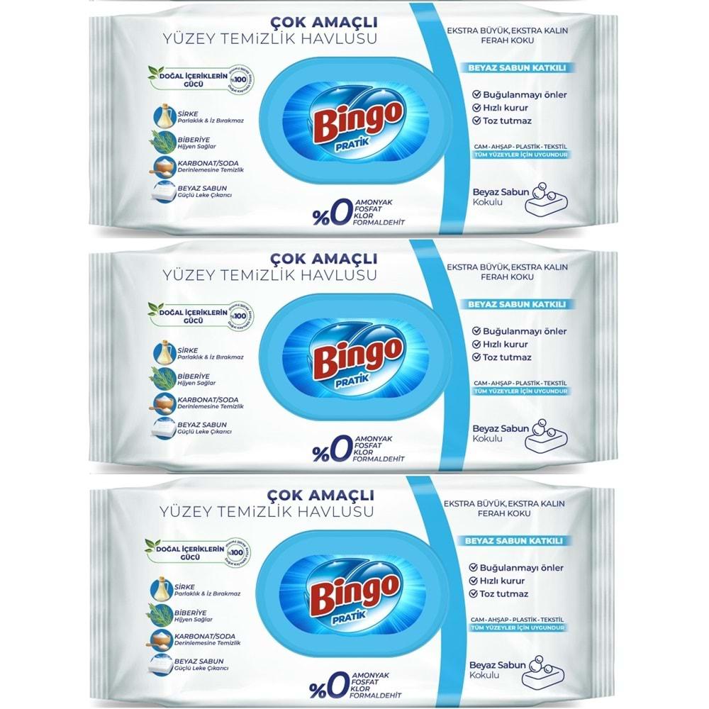Bingo Clean Yüzey Temizlik Havlusu 96 Yaprak Beyaz Sabun Plastik Kapaklı (3 Lü Set) 288 Yaprak