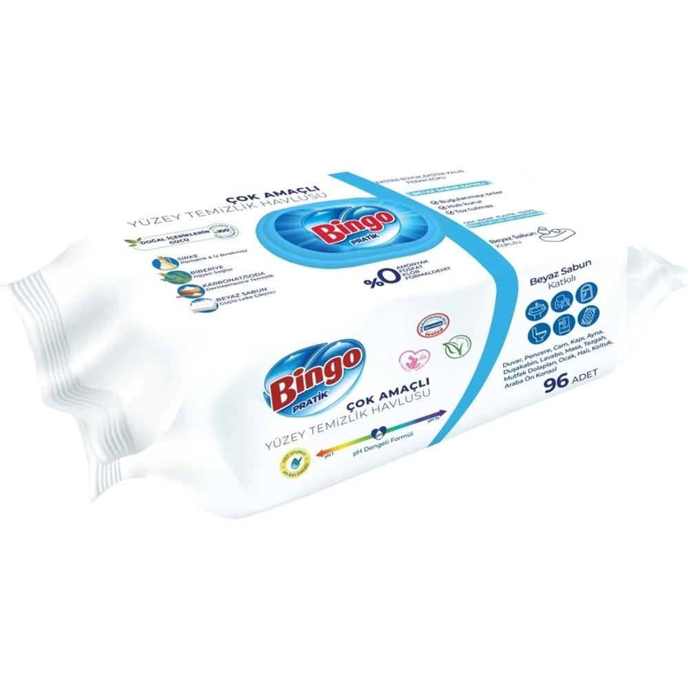 Bingo Clean Yüzey Temizlik Havlusu 96 Yaprak Beyaz Sabun Plastik Kapaklı (4 Lü Set) 384 Yaprak