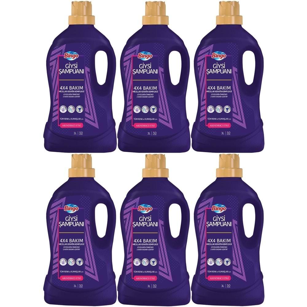 Bingo Giysi Şampuanı 3LT Arındırıcı Etki 6 Lı Set (300 Yıkama) Tüm Çamaşırlar İçin