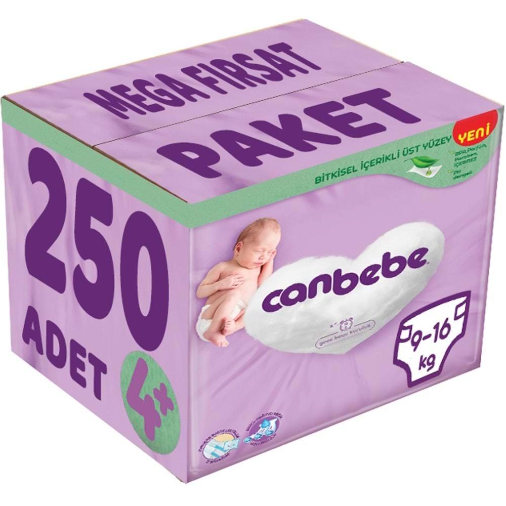 Canbebe Bebek Bezi Beden:4+ (9-16Kg) Maxi Plus 250 Adet Mega Fırsat Pk
