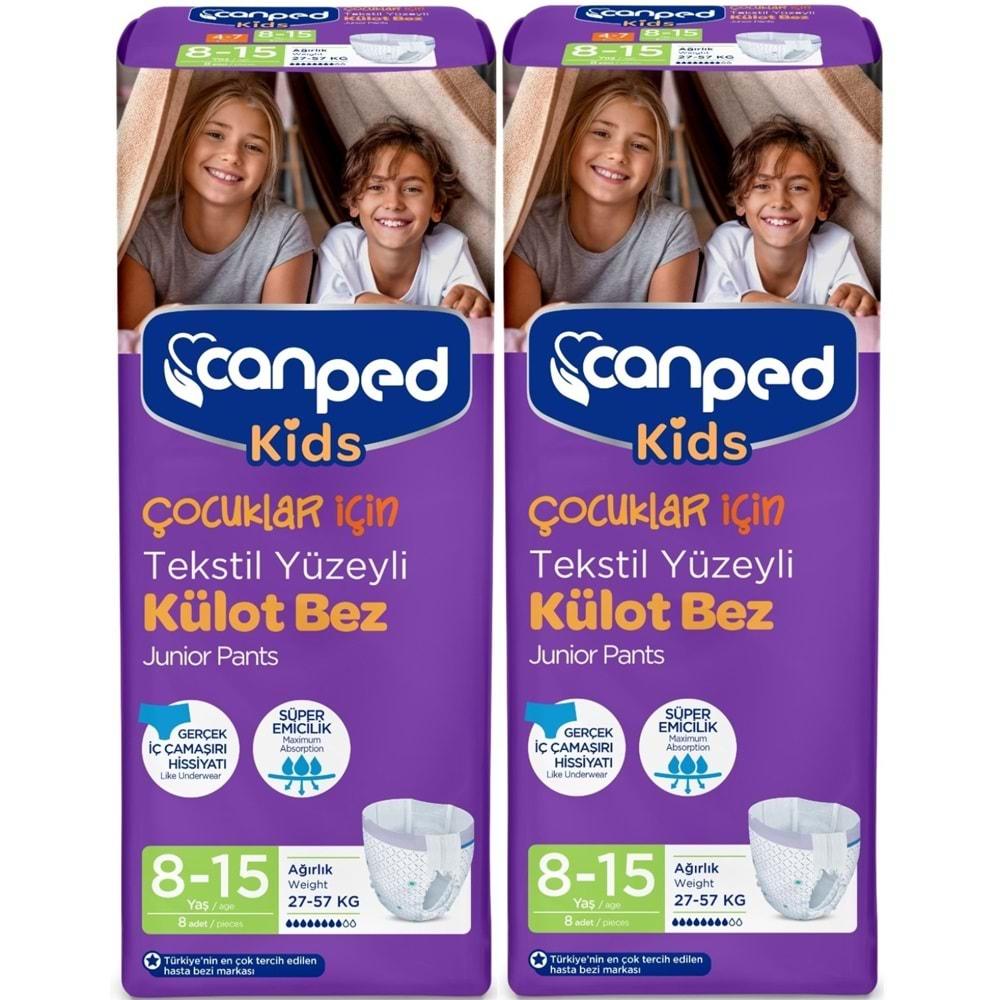 Canped Kids Çoçuklar İçin Külot Bez Tekstil Yüzeyli Yaş:8-15 (27-57Kg) 16 Adet (2Pk*8)