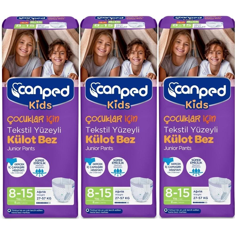 Canped Kids Çoçuklar İçin Külot Bez Tekstil Yüzeyli Yaş:8-15 (27-57Kg) 24 Adet (3Pk*8)
