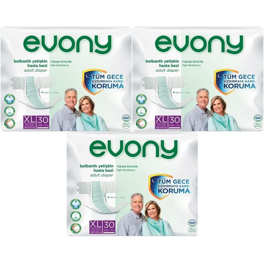 Evony Hasta Bezi Yetişkin Bel Bantlı Tekstil Yüzey Ekstra Büyük (XL) 90 Adet (3PK*30)