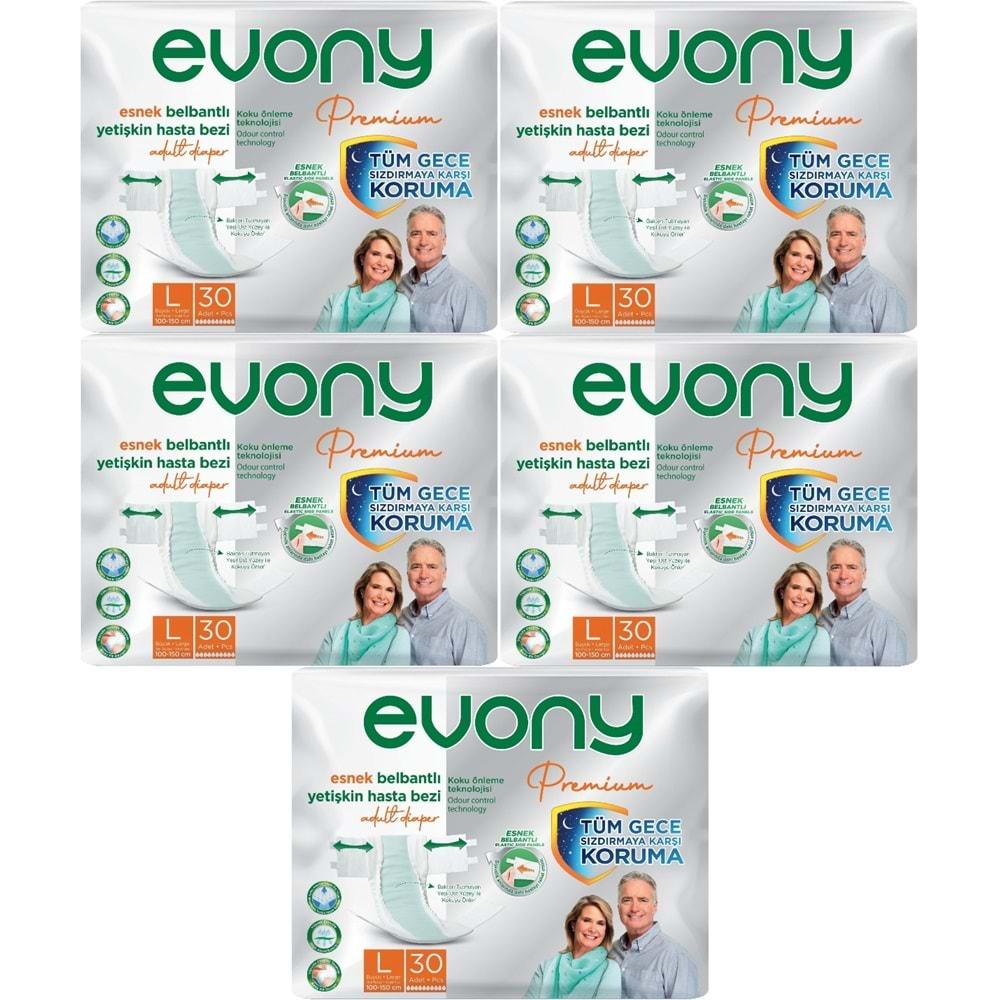 Evony Premium Hasta Bezi Yetişkin Bel Bantlı Tekstil Yüzey L-Büyük 150 Adet