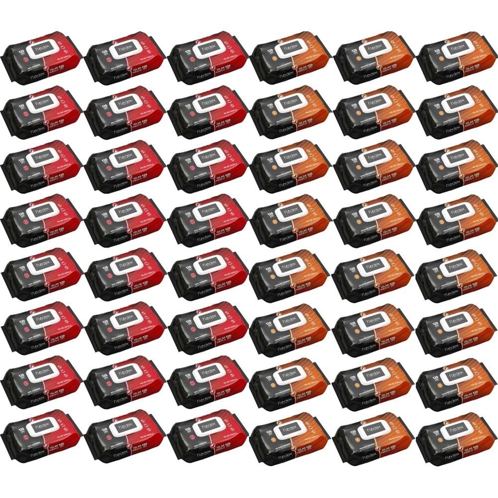 Flodex Islak Havlu Mendil 120 Yaprak Karma 48 Li Set (Red-Orange Garden) 5760 Yaprak Plastik Kapaklı
